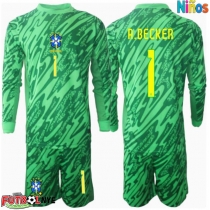Camiseta Brasil Alisson Becker #1 Portero Primera Equipación para niños Copa America 2024 manga larga (+ pantalones cortos)